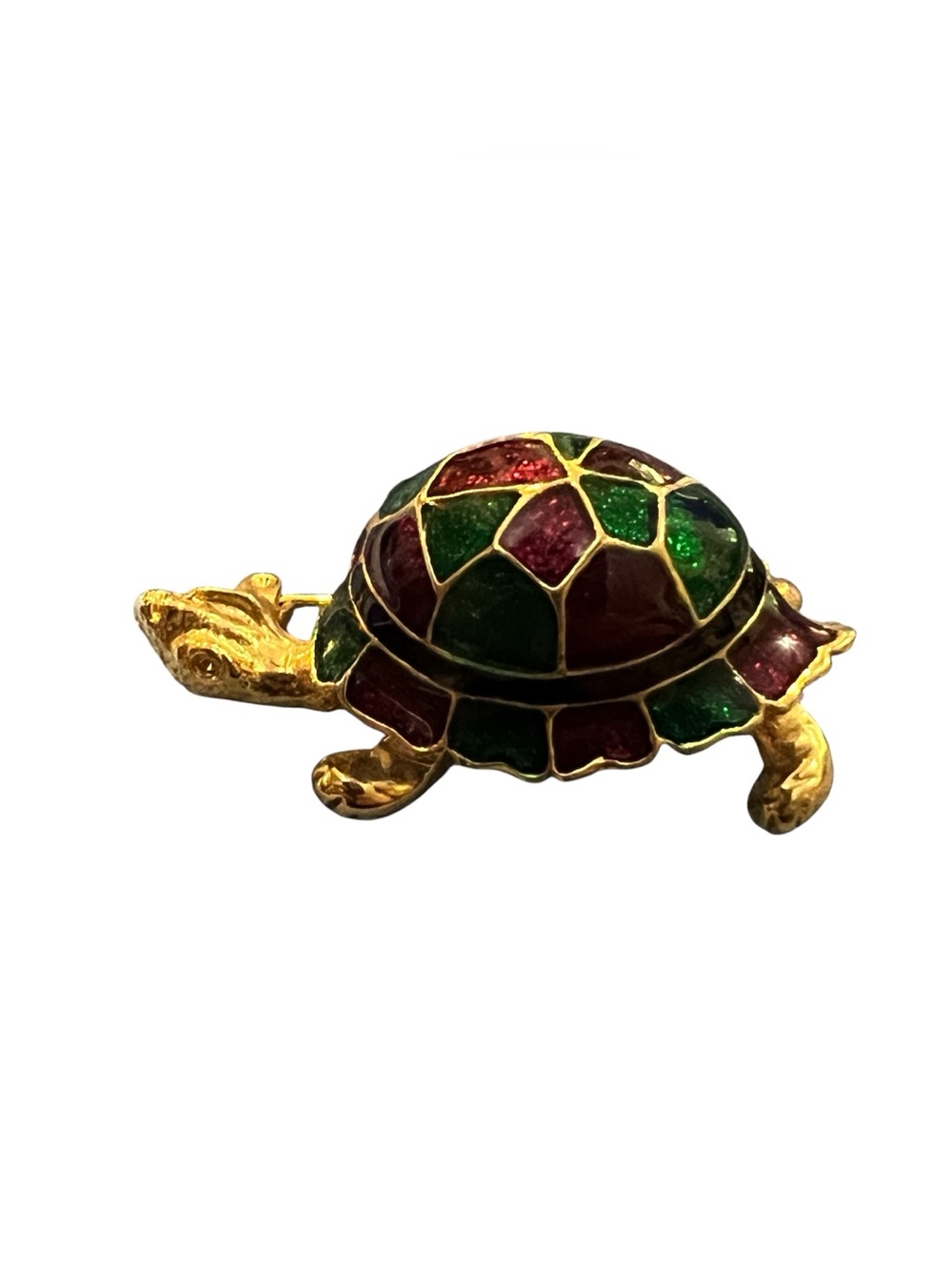 Vintage Turtle Brooch Enamel Multicolor Patchwork Tortoise Goldtone Dark Colors